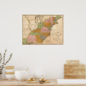  kaart van de Amerikaanse postwegen (1804) Poster (Keuken)