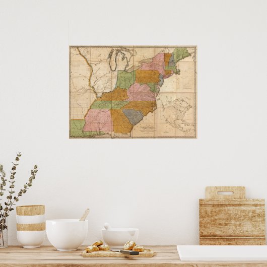  kaart van de Amerikaanse postwegen (1804) Poster (Keuken)