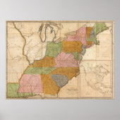  kaart van de Amerikaanse postwegen (1804) Poster (Voorkant)