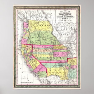  kaart van de Amerikaanse West-Californische Orego Poster