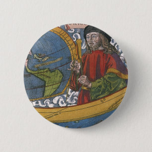 Kaart van de Amerika's met ontdekkingsreiziger Ame Ronde Button 5,7 Cm