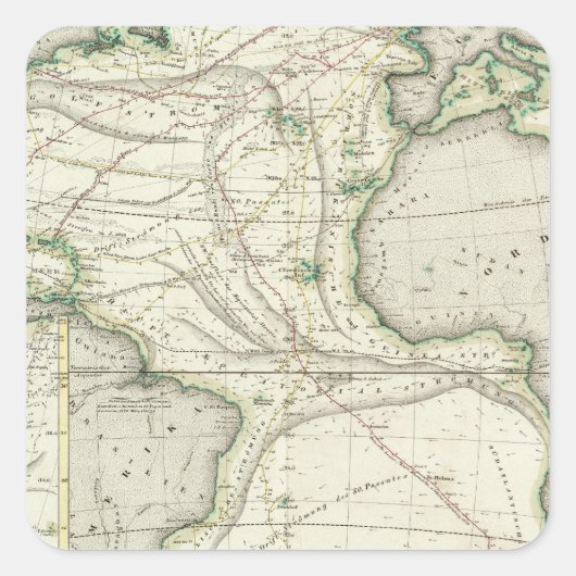 Kaart van de Atlantische Oceaan Vierkante Sticker (Voorkant)