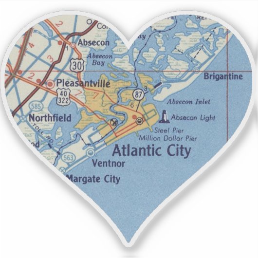  kaart van de Atlantische stad Sticker (Voorkant)