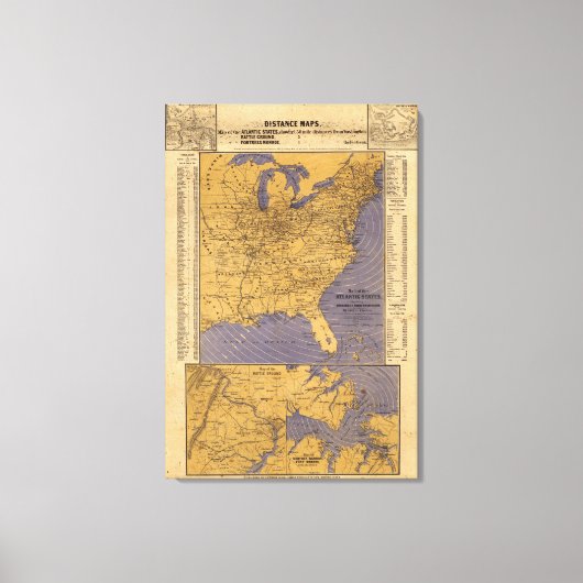 Kaart van de Atlantische staten Canvas Afdruk (Voorkant)