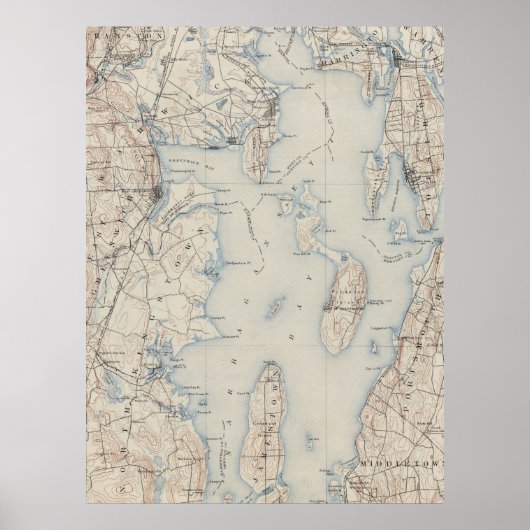  kaart van de baai van Narragansett (1888) Poster (Voorkant)