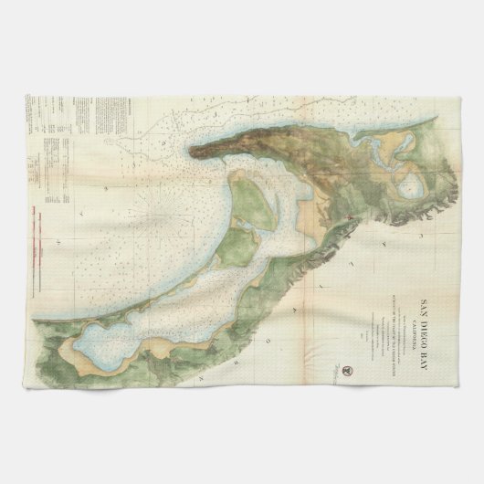  kaart van de baai van San Diego (1857) Theedoek (Horizontaal)