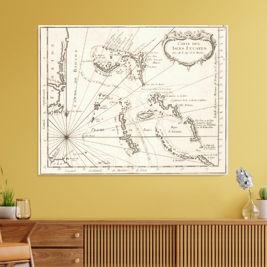  kaart van de Bahama's (1764) Canvas Afdruk (Insitu (Woonkamer))