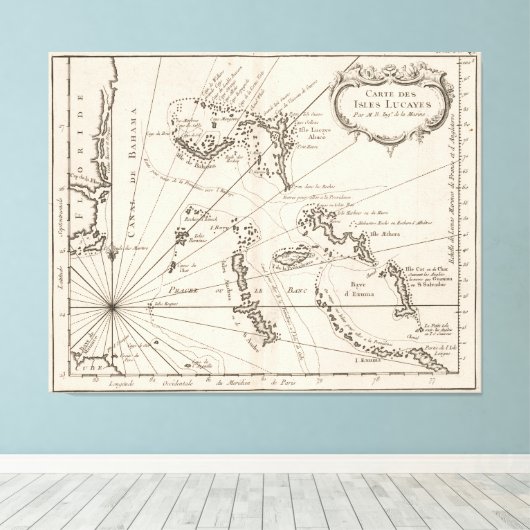  kaart van de Bahama's (1764) Canvas Afdruk (Insitu (Houten vloer))