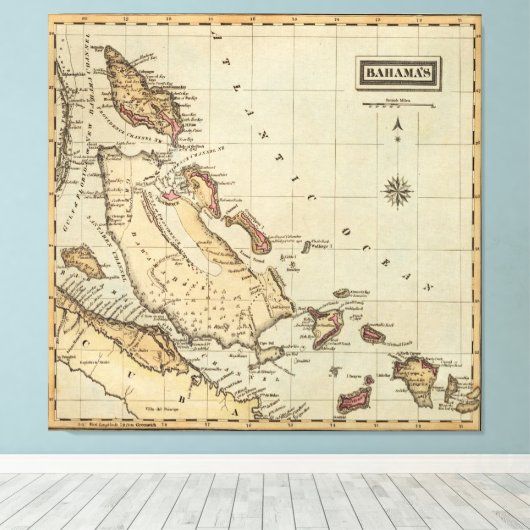  kaart van de Bahama's (1823) Canvas Afdruk (Insitu (Houten vloer))