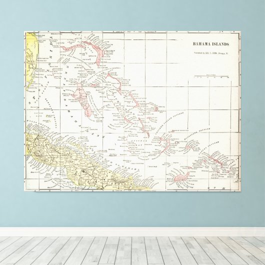 kaart van de Bahama's (1901) Canvas Afdruk (Insitu (Houten vloer))