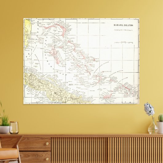  kaart van de Bahama's (1901) Canvas Afdruk (Insitu (Woonkamer))