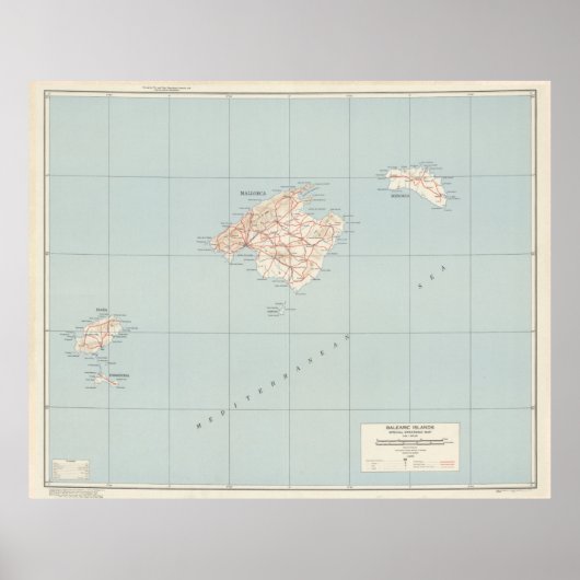 kaart van de Balearen (1943) Poster (Voorkant)