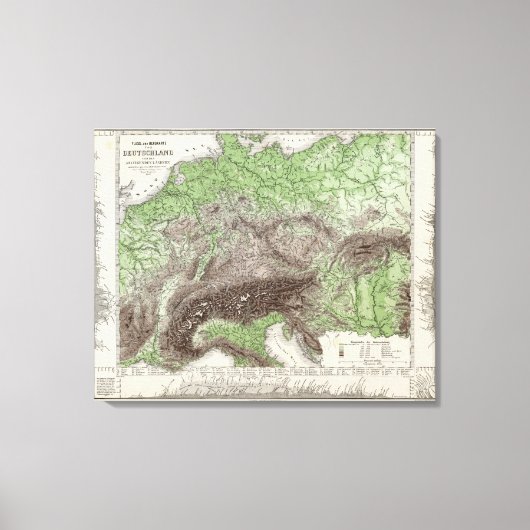 Kaart van de bergen in Duitsland Canvas Afdruk (Voorkant)