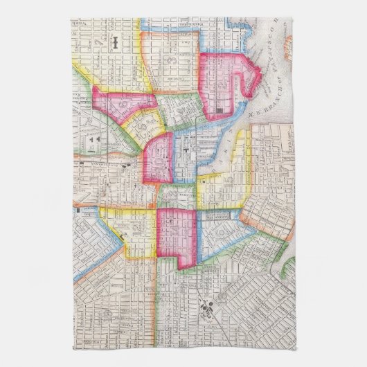  kaart van de binnenstad van Baltimore (1860) Theedoek (Verticaal)