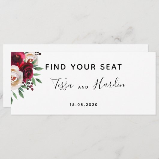 Kaart van de Bourgogne Wedding Seating Chart (Voorkant / Achterkant)