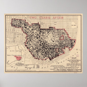 Kaart van de brand in San Francisco van 1906 Poster