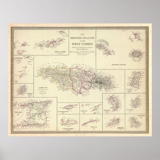  kaart van de Britse Caribische eilanden (1835) Poster (Voorkant)