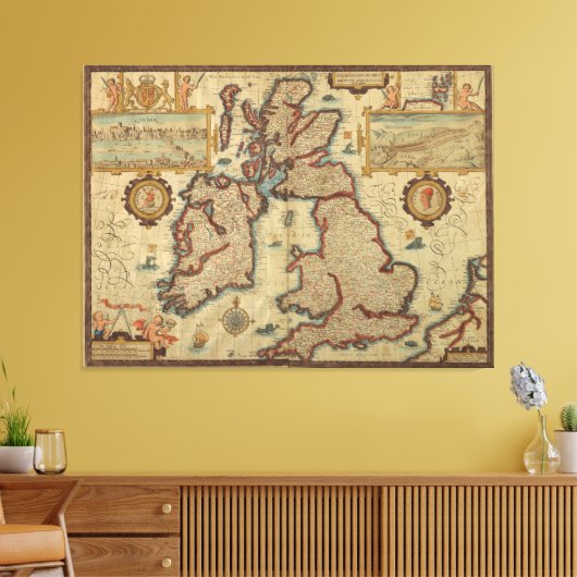 kaart van de Britse eilanden, 1552 - 1629 Canvas Afdruk (Insitu (Woonkamer))