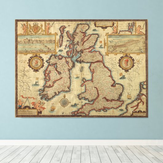  kaart van de Britse eilanden, 1552 - 1629 Canvas Afdruk (Insitu (Houten vloer))