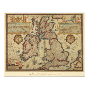 kaart van de Britse eilanden, 1552 - 1629 Foto Afdruk
