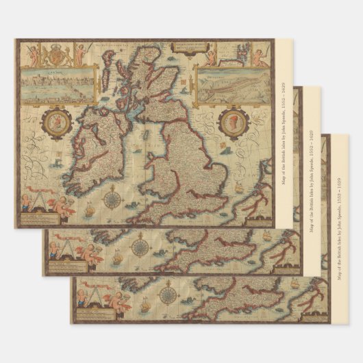  kaart van de Britse eilanden, 1552 - 1629 Inpakpapier Vel (Set)