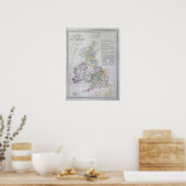 Kaart van de Britse eilanden, Engeland, Wales en S Poster (Keuken)
