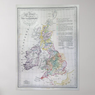 Kaart van de Britse eilanden, Engeland, Wales en S Poster