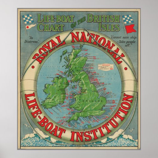 Kaart van de Britse eilanden - Life-Boat-kaart Poster (Voorkant)
