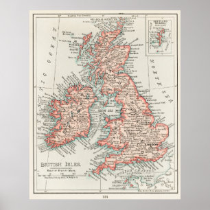 Kaart van de Britse eilanden Poster