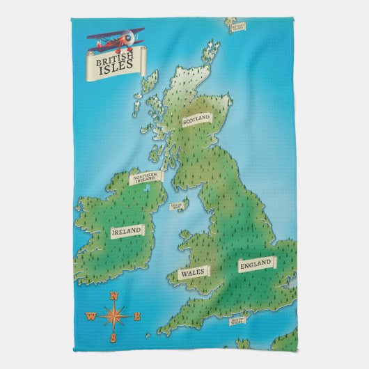 Kaart van de Britse Eilanden Theedoek (Verticaal)