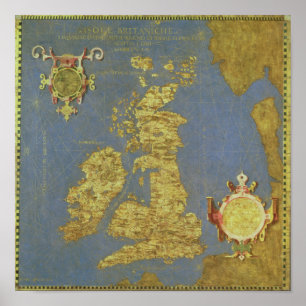 Kaart van de Britse eilanden van de 16e eeuw Poster
