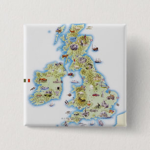 Kaart van de Britse eilanden Vierkante Button 5,1 Cm