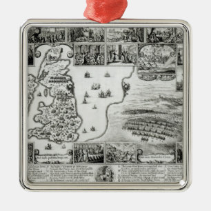 Kaart van de burgeroorlog in Engeland en een uitzi Metalen Ornament