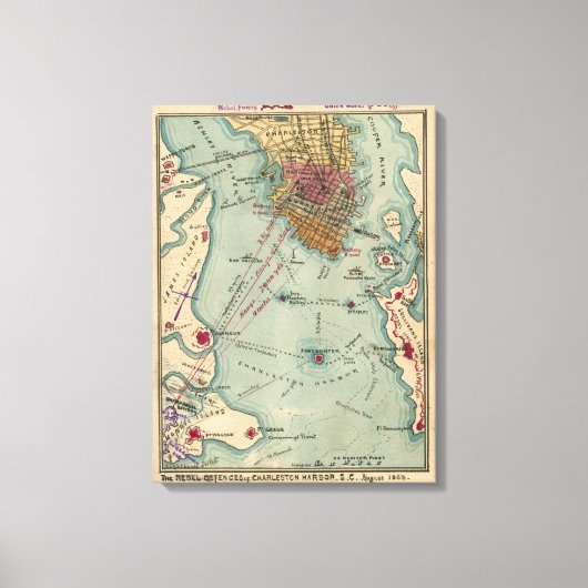 Kaart van de Burgeroorlog van Charleston SC (1865 Canvas Afdruk (Voorkant)