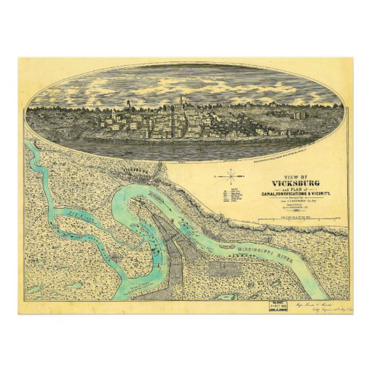 Kaart van de burgeroorlog van Vicksburg Mississipp Foto Afdruk (Voorkant)