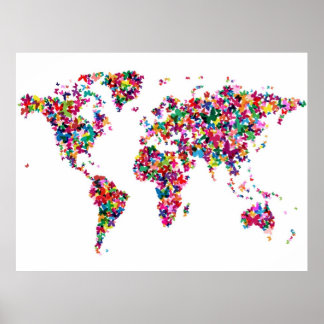 Kaart van de Butterflies van de wereld Poster