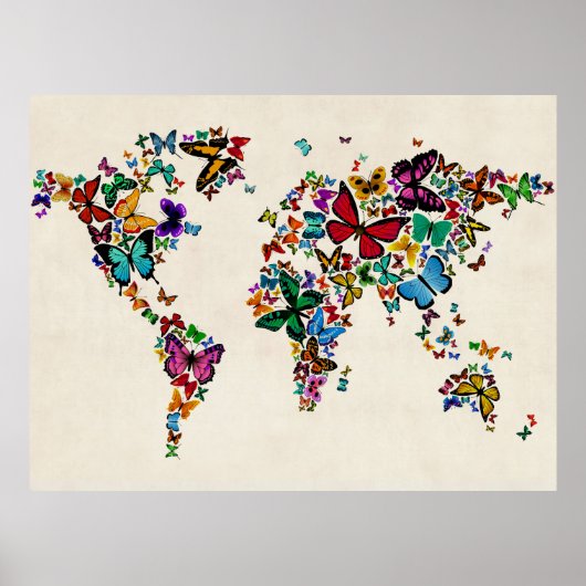 Kaart van de Butterflies van de wereld Poster (Voorkant)