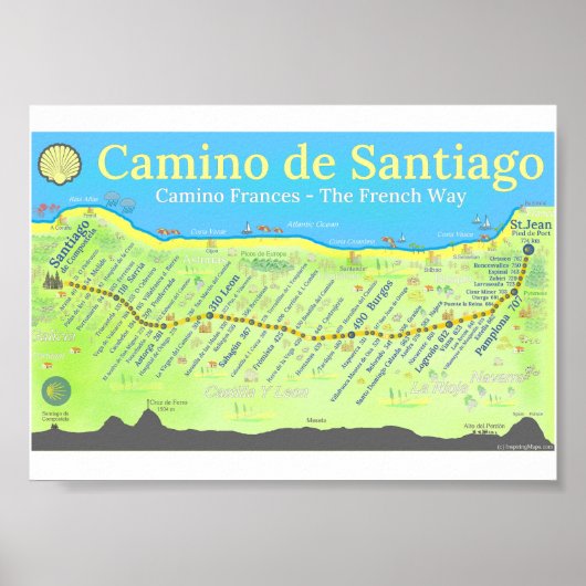 Kaart van de Camino de Santiago Poster (Voorkant)