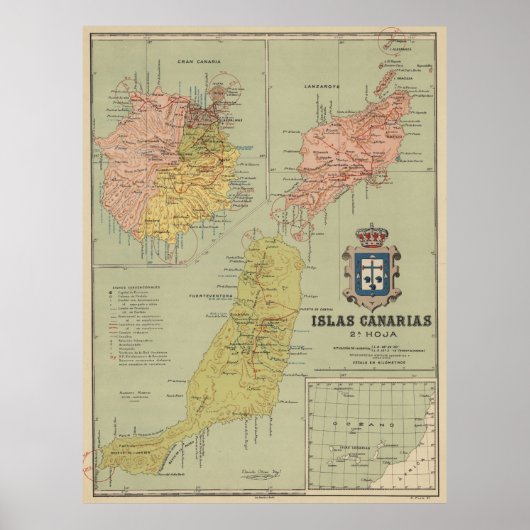  kaart van de Canarische Eilanden (1916) Poster (Voorkant)
