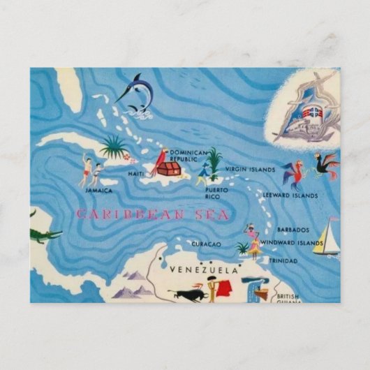 Kaart van de Caribische Eilanden geïllustreerd (Voorkant)