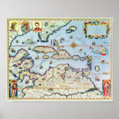 Kaart van de Caribische eilanden Poster (Voorkant)