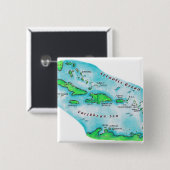 Kaart van de Caribische eilanden Vierkante Button 5,1 Cm (Voorkant /achterkant)