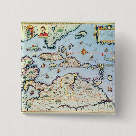Kaart van de Caribische eilanden Vierkante Button 5,1 Cm (Voorkant)