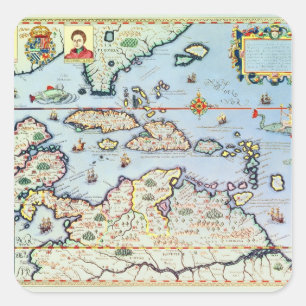 Kaart van de Caribische eilanden Vierkante Sticker