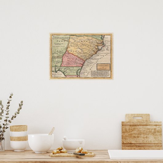  kaart van de Carolinas (1746) Poster (Keuken)