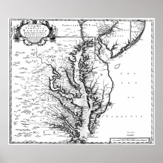  kaart van de Chesapeake Bay (1719) BW Poster (Voorkant)