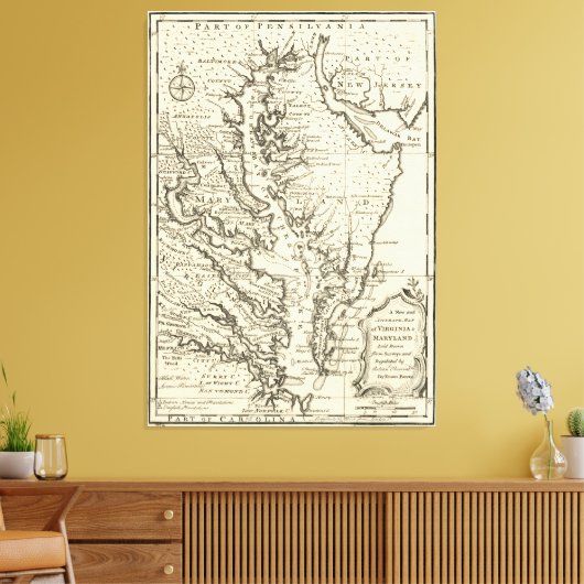 kaart van de Chesapeake Bay (1752) Canvas Afdruk (Insitu (Woonkamer))