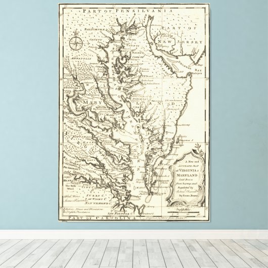 kaart van de Chesapeake Bay (1752) Canvas Afdruk (Insitu (Houten vloer))