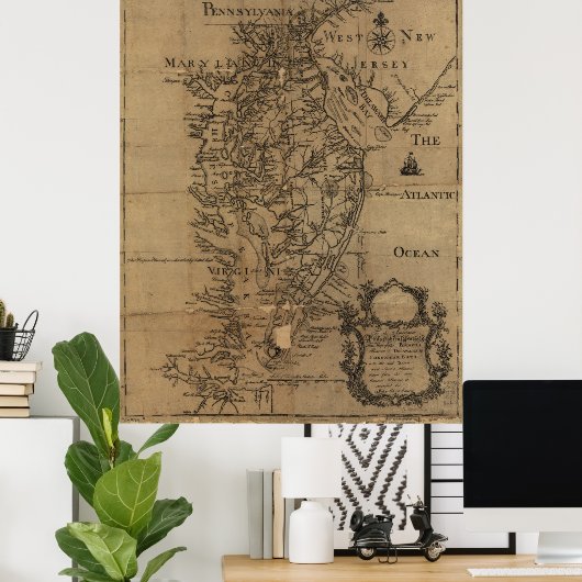 kaart van de Chesapeake Bay (1778) Poster (Thuiskantoor)