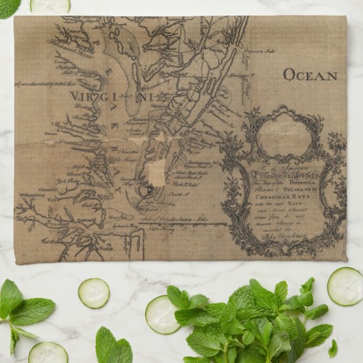  kaart van de Chesapeake Bay (1778) Theedoek (Gevouwen)